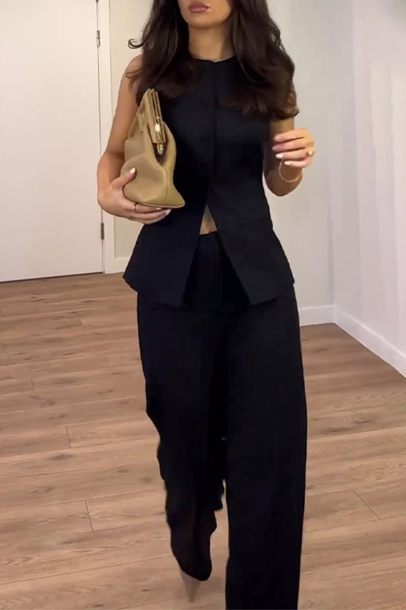 Simplicity Slit O Neck Sleeveless Two Pieces