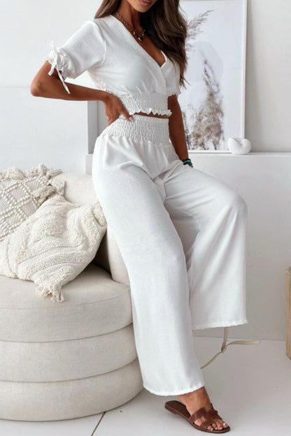 Simplicity Frenulum V Neck Short Sleeve Two Pieces