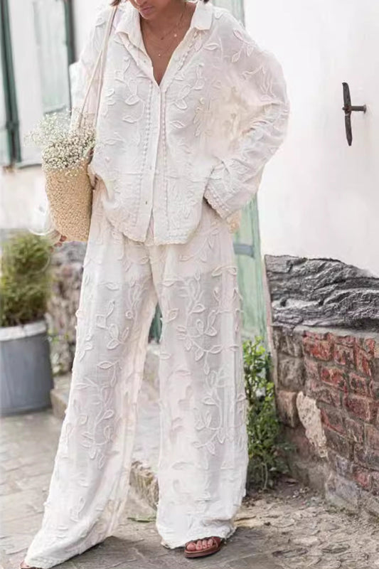Jacquard Turndown Collar Long Sleeve Two Pieces
