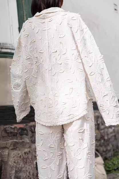 Jacquard Turndown Collar Long Sleeve Two Pieces