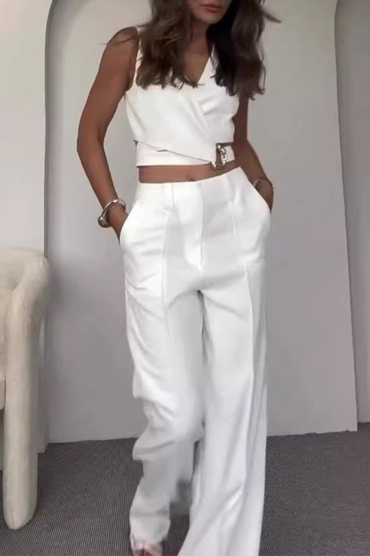 British Style Buttons V Neck Sleeveless Two Pieces