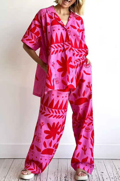 Street Patchwork Pocket Turndown Collar Short Sleeve Two Pieces