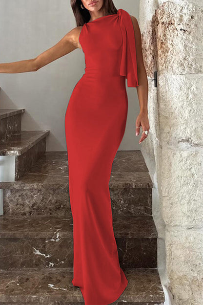 Celebrities Frenulum Oblique Collar One Step Skirt Dresses(5 Colors)