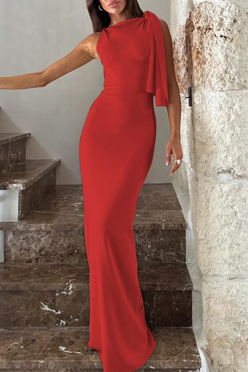 Celebrities Frenulum Oblique Collar One Step Skirt Dresses(5 Colors)