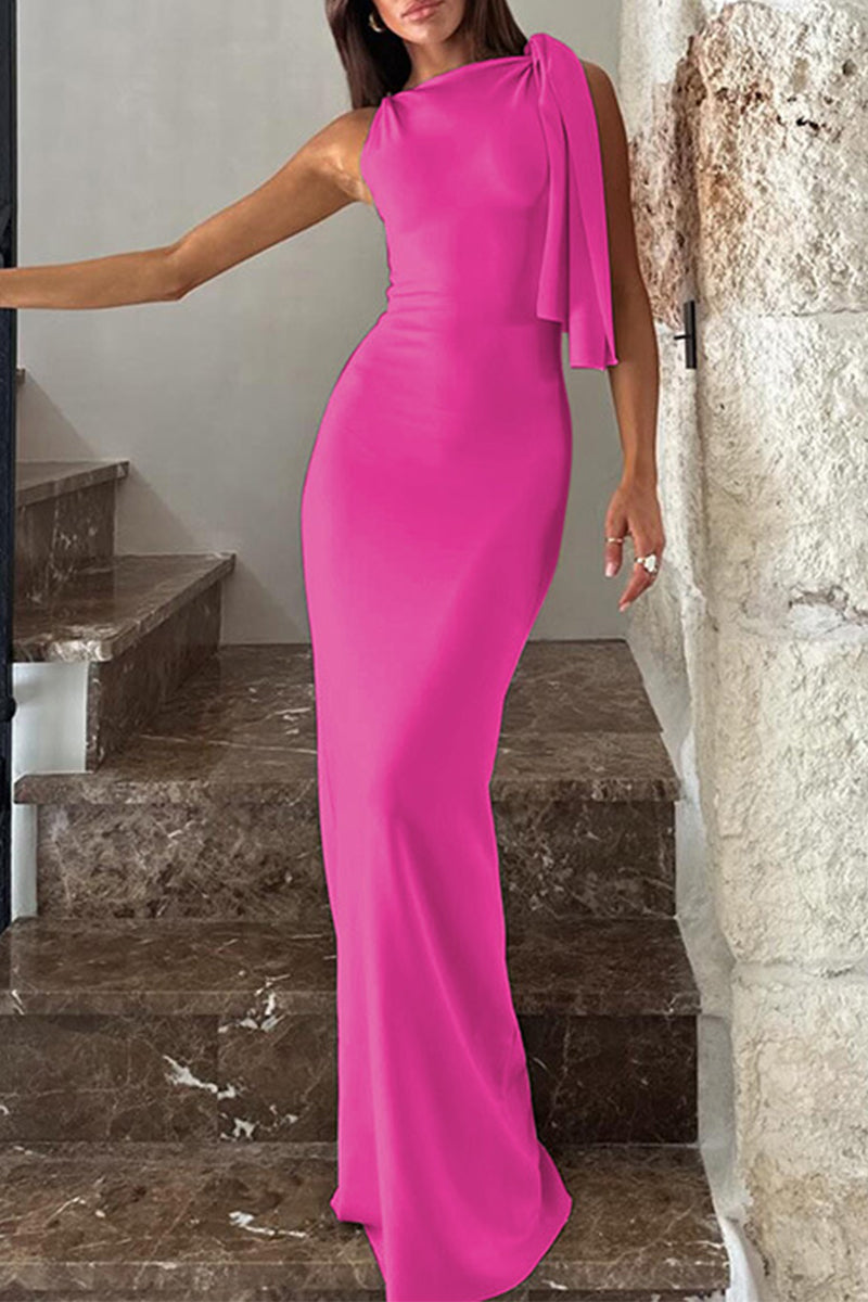 Celebrities Frenulum Oblique Collar One Step Skirt Dresses(5 Colors)