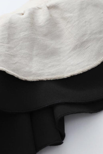 Patchwork Flounce Fold V Neck Sleeveless Two Pieces