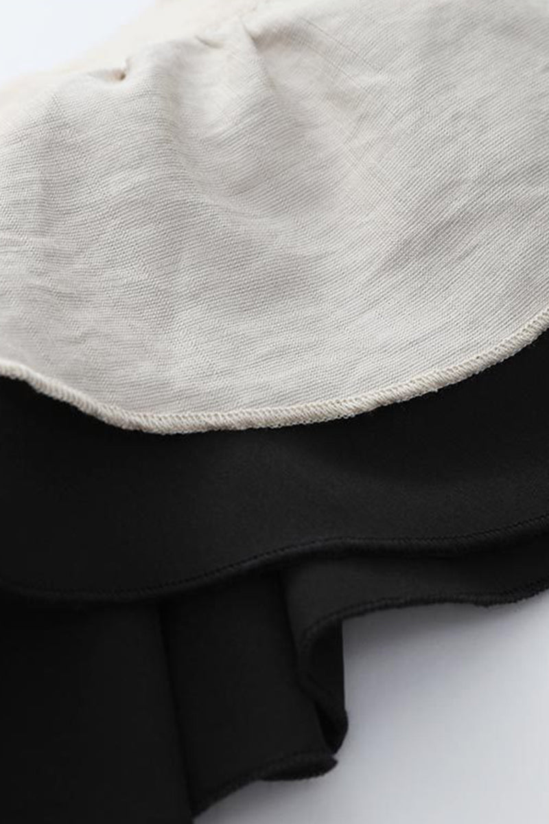 Patchwork Flounce Fold V Neck Sleeveless Two Pieces