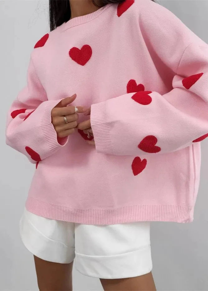 Love-embroidered Heart Sweater - Cozy Knitwear