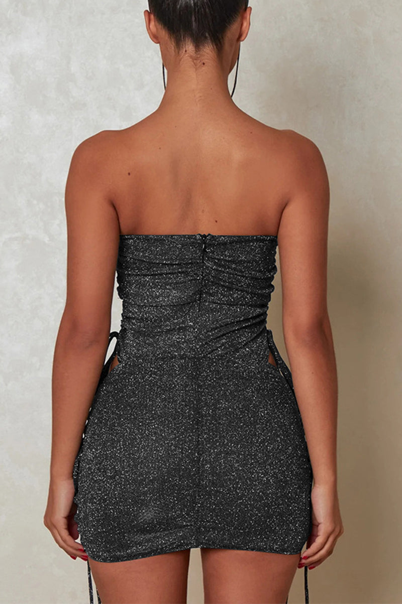 Draw String Sequined Strapless Sleeveless Two Pieces