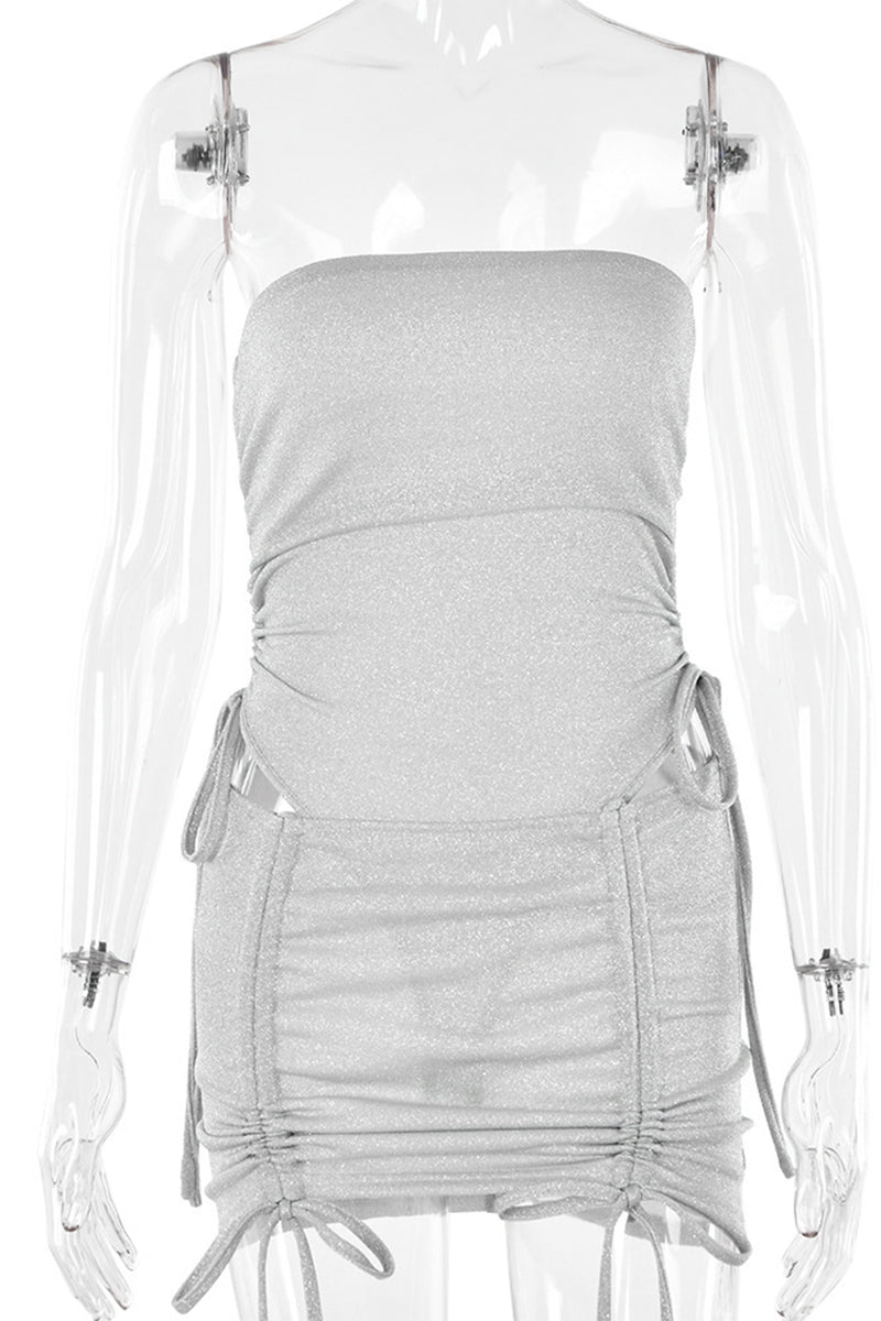 Draw String Sequined Strapless Sleeveless Two Pieces