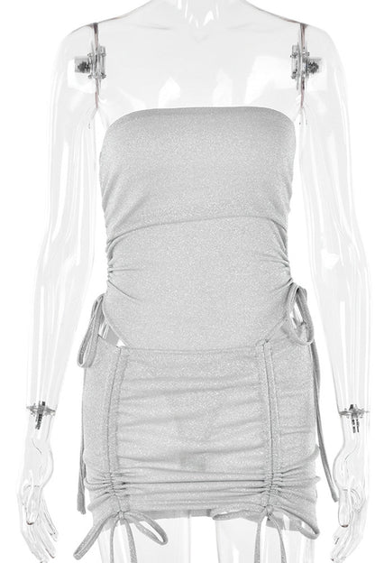 Draw String Sequined Strapless Sleeveless Two Pieces
