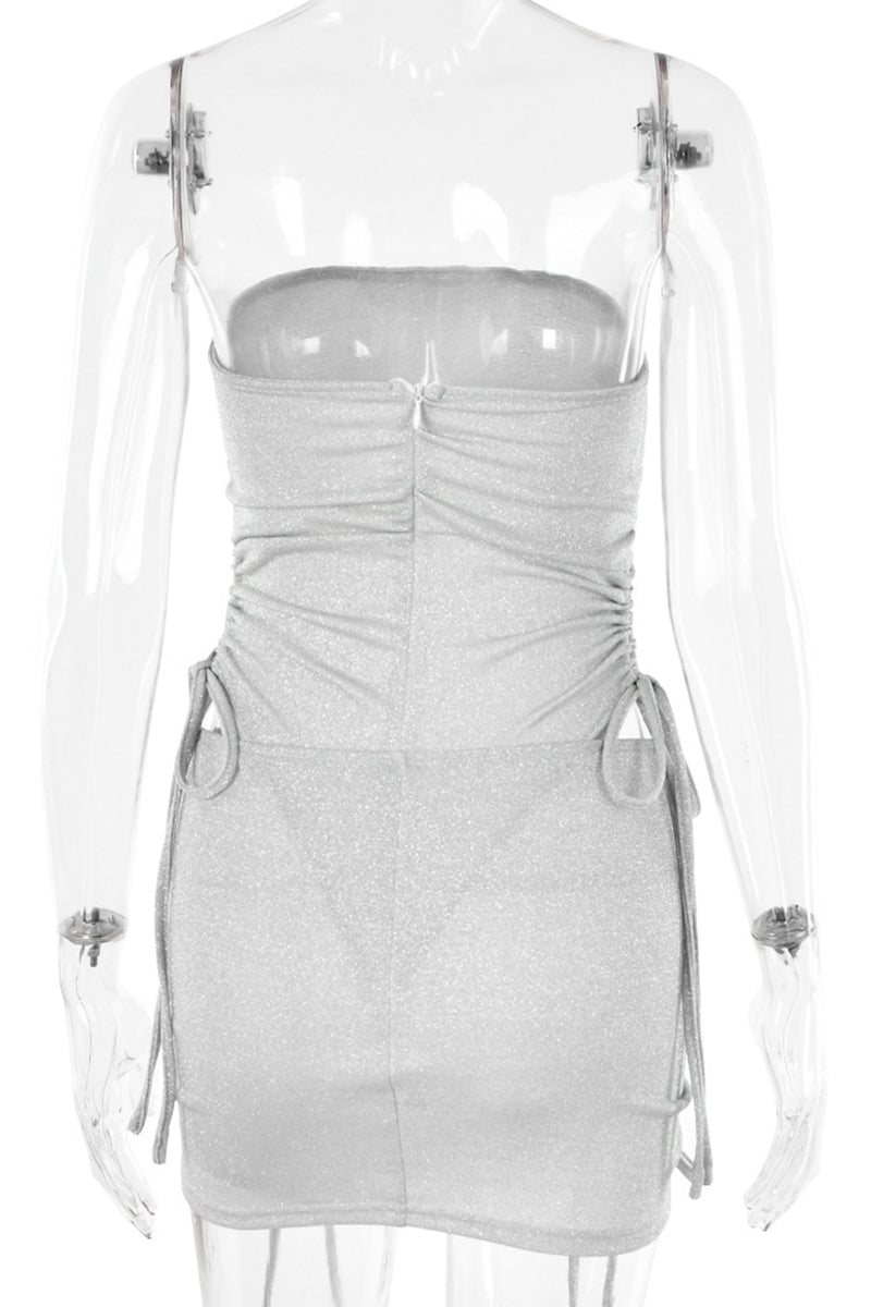 Draw String Sequined Strapless Sleeveless Two Pieces