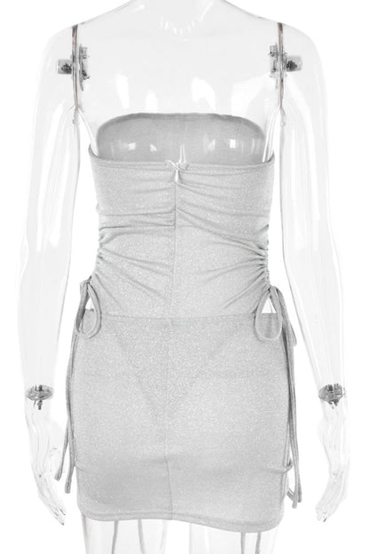 Draw String Sequined Strapless Sleeveless Two Pieces
