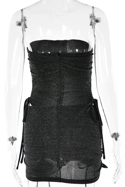 Draw String Sequined Strapless Sleeveless Two Pieces