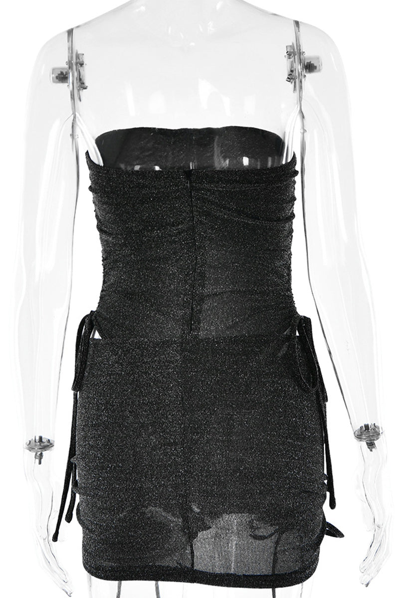 Draw String Sequined Strapless Sleeveless Two Pieces