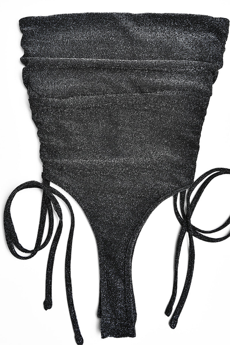 Draw String Sequined Strapless Sleeveless Two Pieces