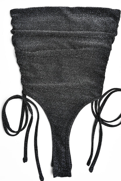 Draw String Sequined Strapless Sleeveless Two Pieces