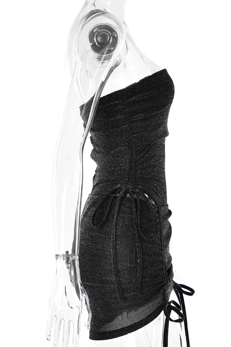 Draw String Sequined Strapless Sleeveless Two Pieces