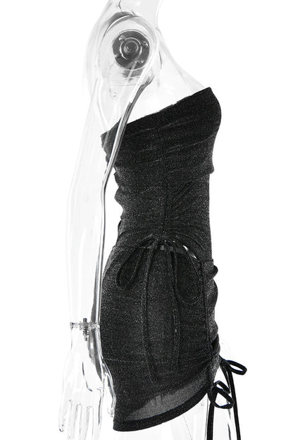 Draw String Sequined Strapless Sleeveless Two Pieces