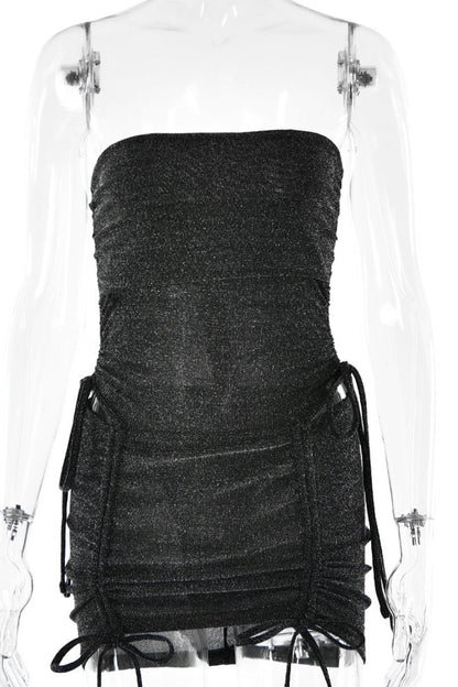 Draw String Sequined Strapless Sleeveless Two Pieces