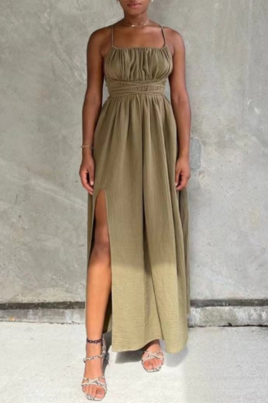 Backless Cross Straps Spaghetti Strap Long Dresses