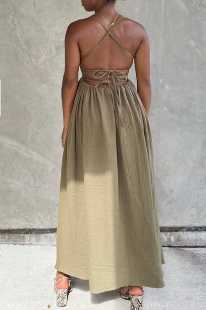 Backless Cross Straps Spaghetti Strap Long Dresses