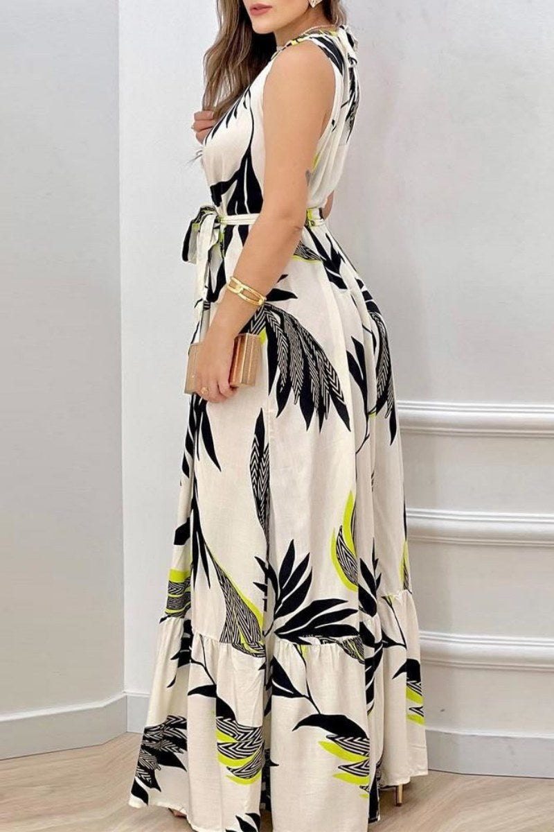 Print Frenulum O Neck Long Dresses