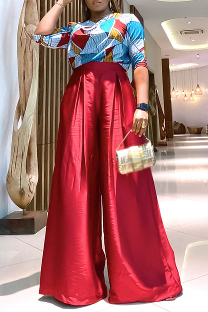 Print Patchwork V Neck Half Sleeve Two Pieces