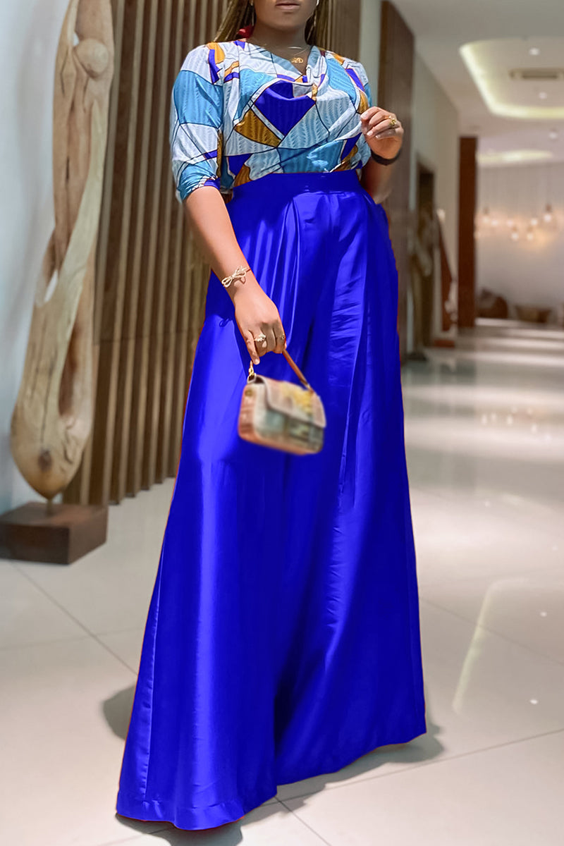 Print Patchwork V Neck Half Sleeve Two Pieces