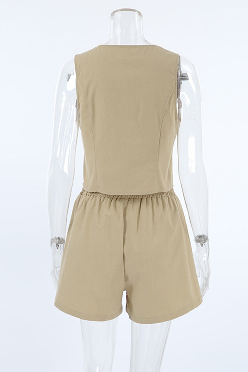 Daily Pocket Buttons V Neck Sleeveless Two Pieces
