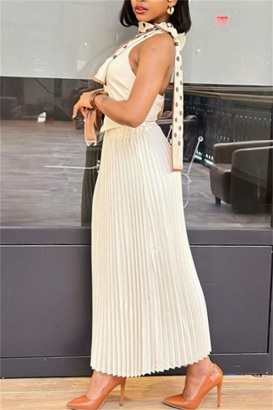 Color Backless Halter Sleeveless Two Pieces