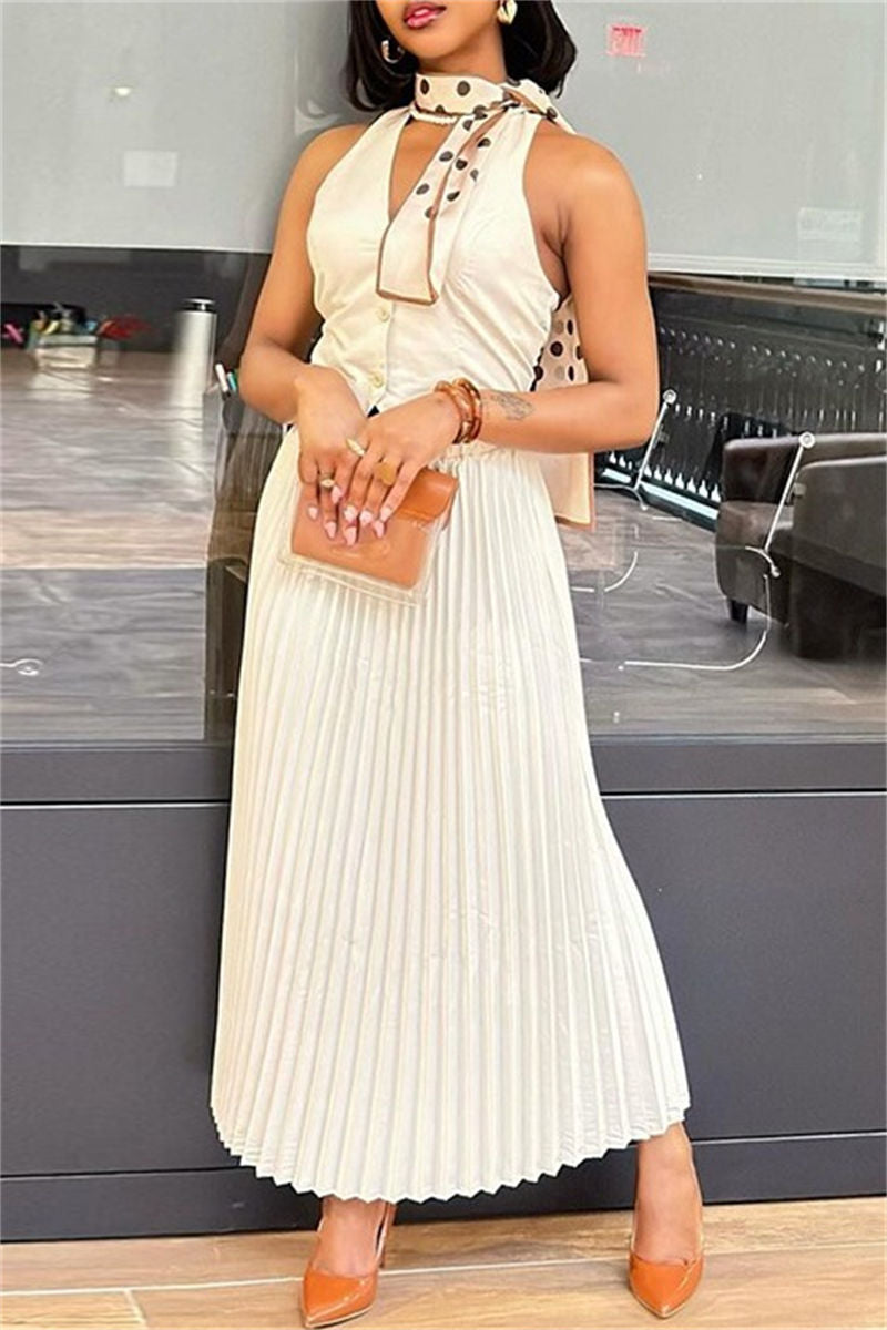 Color Backless Halter Sleeveless Two Pieces