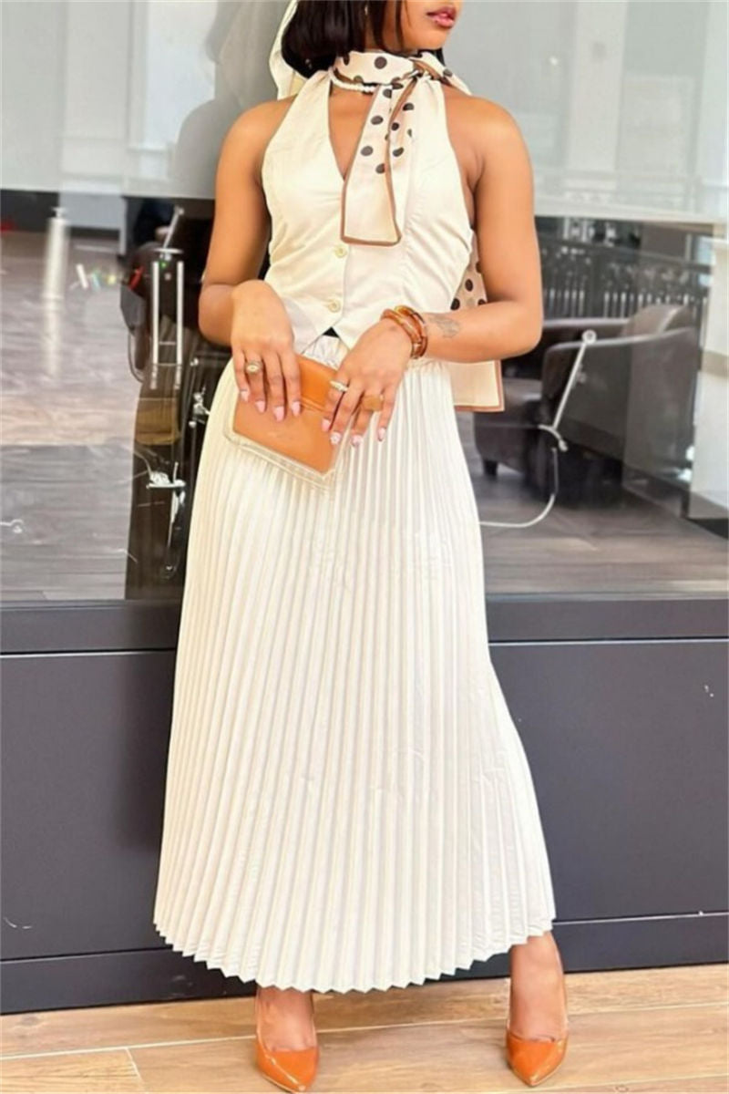 Color Backless Halter Sleeveless Two Pieces