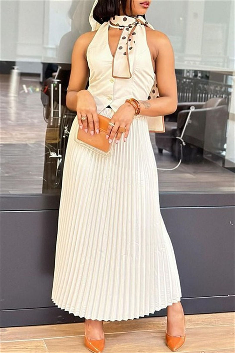 Color Backless Halter Sleeveless Two Pieces