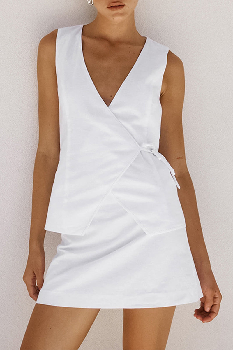 Daily Color Lace Up V Neck Sleeveless Two Pieces