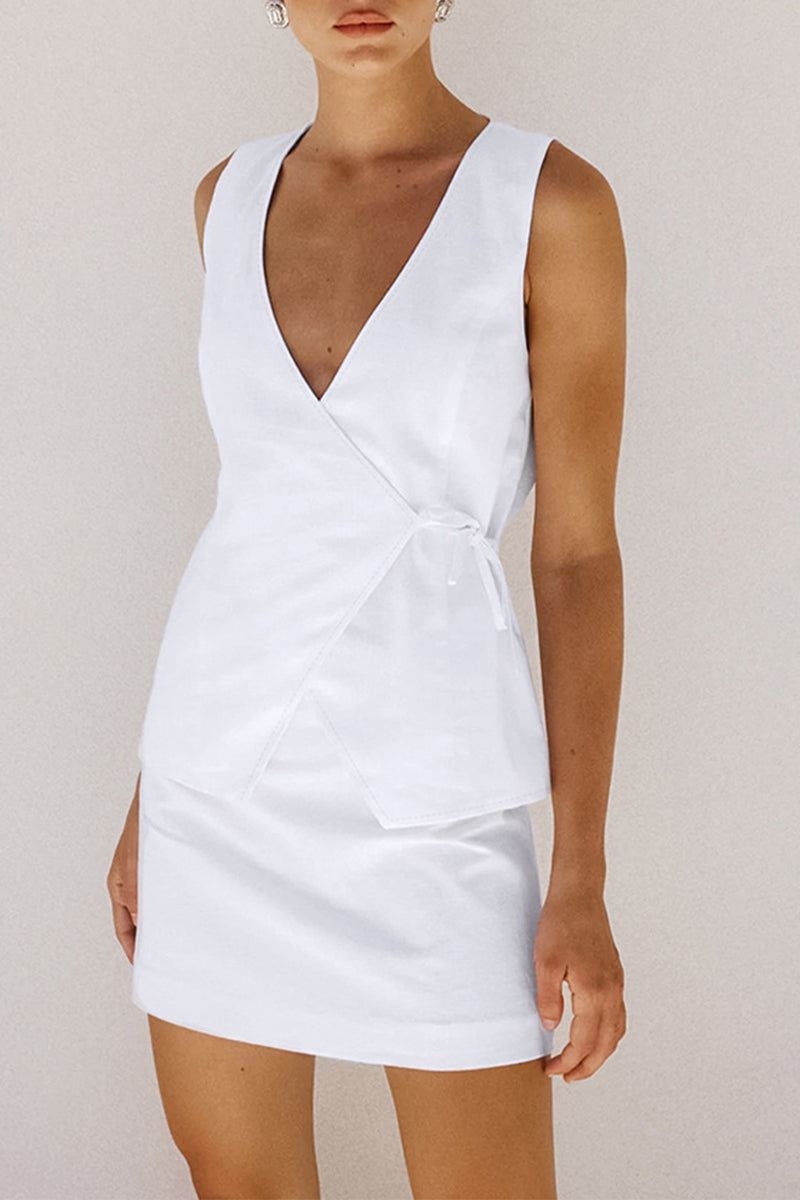 Daily Color Lace Up V Neck Sleeveless Two Pieces
