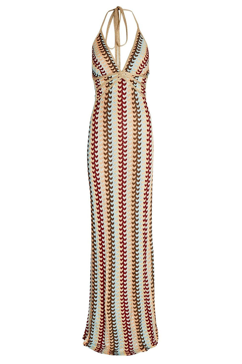 Colorblock Lace Up Backless Contrast V Neck One Step Skirt Dresses