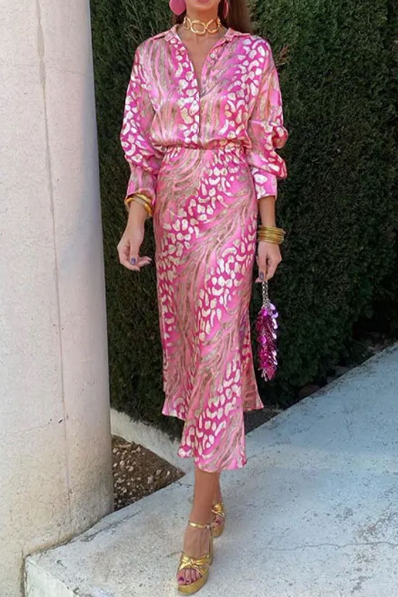 Daily Print Basic Turndown Collar Long Sleeve Two Pieces