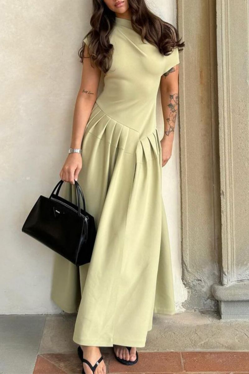 Color Ruched Half a Turtleneck Long Dresses