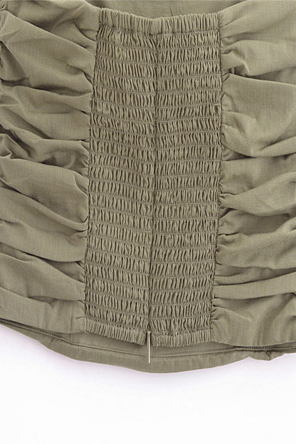 Street Color Pocket Ruched With Belt Strapless Sleeveless Two Pieces