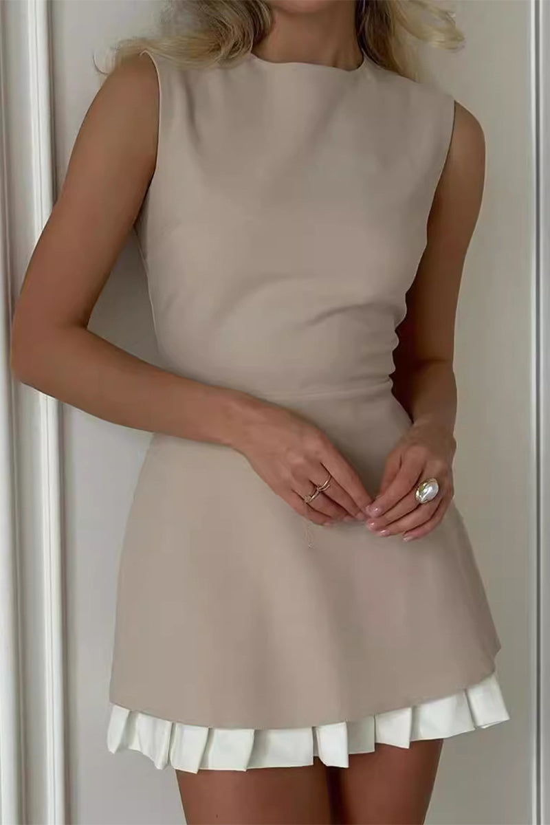 Daily Celebrities Color Ruched Contrast O Neck Sleeveless Two Pieces