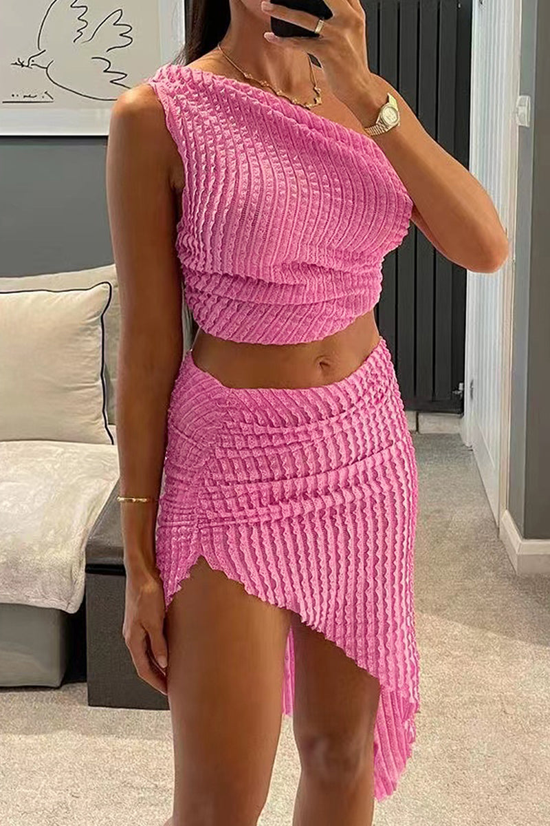 Color Patchwork Oblique Collar Sleeveless Two Pieces