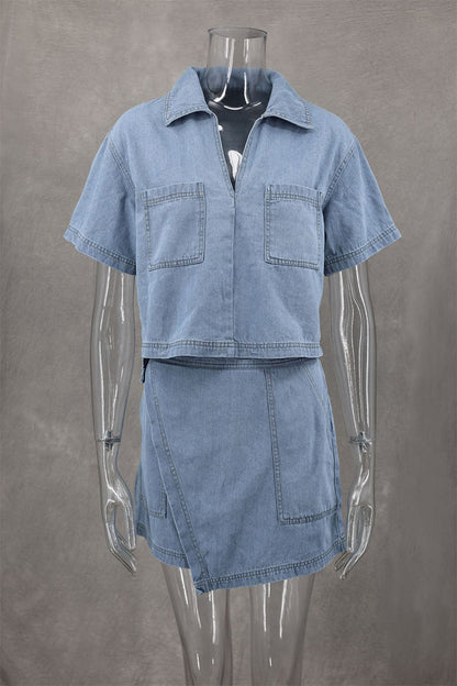 Street Color Pocket Irregular Polo Collar Two Pieces