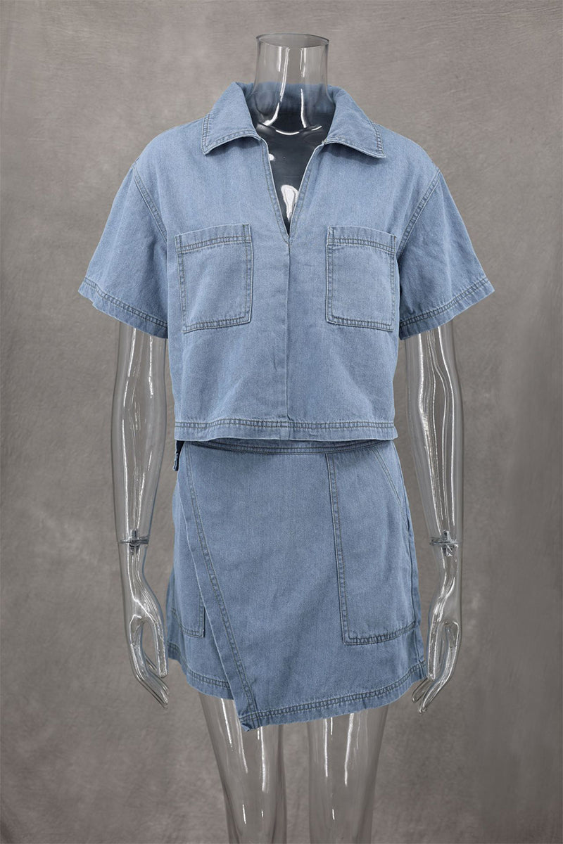 Street Color Pocket Irregular Polo Collar Two Pieces