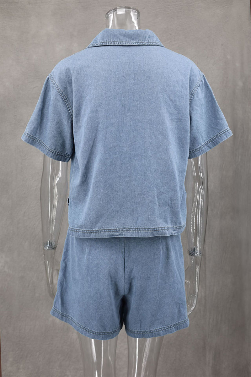 Street Color Pocket Irregular Polo Collar Two Pieces