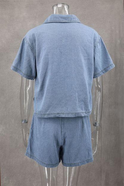 Street Color Pocket Irregular Polo Collar Two Pieces