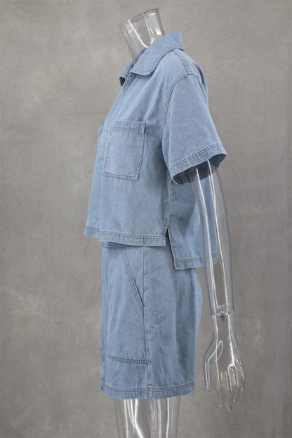 Street Color Pocket Irregular Polo Collar Two Pieces