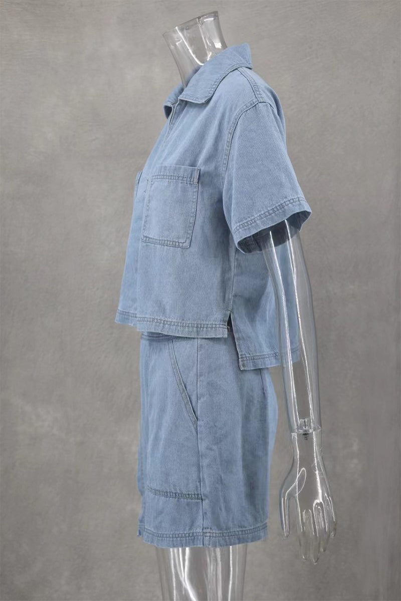 Street Color Pocket Irregular Polo Collar Two Pieces