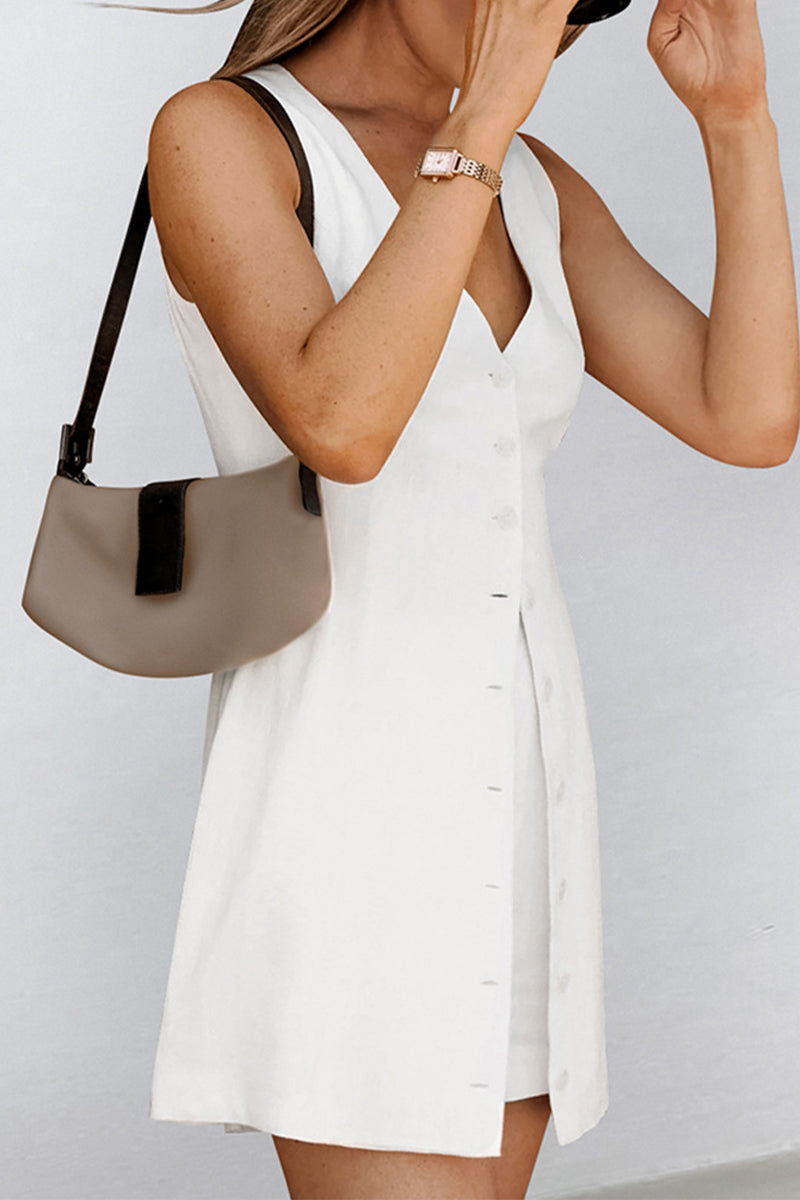 Daily Color Buttons V Neck Sleeveless Two Pieces