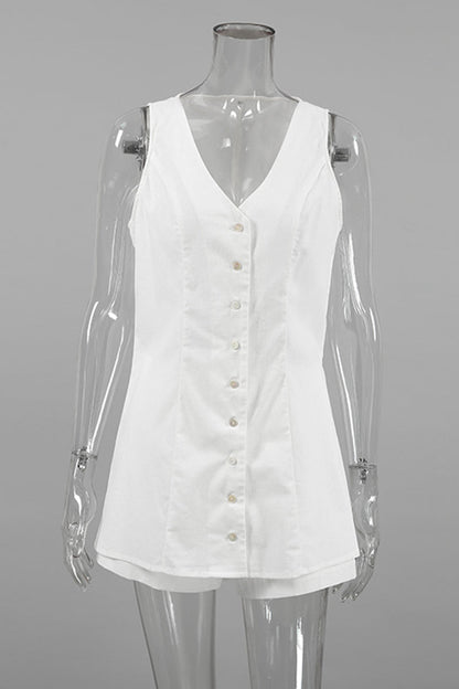 Daily Color Buttons V Neck Sleeveless Two Pieces